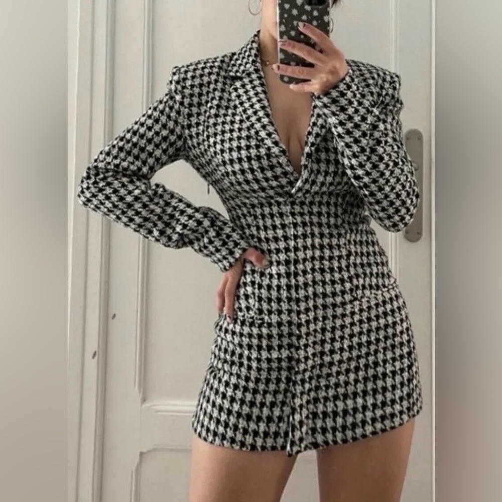 Zara Houndstooth Blazer Mini Dress size M NEW with tags - Picture 1 of 16
